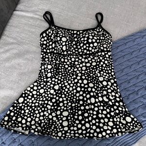 Studio Works Black and White Polka Dot Swim Dress
